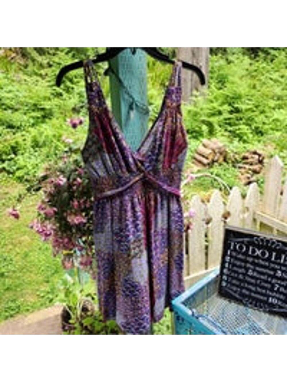 Boho Chic Purple Mini Dress with Floral Pattern Olsenboye Large
